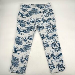 SOFT SURROUNDINGS Ankle Pants Blue Toile Print Womens PL Petite Large Pull On